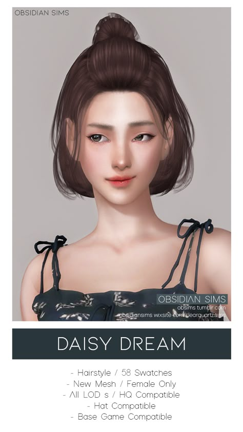 「 OBSIDIAN 」 — ✥ DAISY DREAM HAIRSTYLE ✥ Sims 4 Hair Cc Female Korean, Female Hair Sims 4 Cc, Cc Hair The Sims 4, Sim4 Cc Hair, Ts4cc Hair, Sims 4 Nails, Ts4 Hair, Mod Hair, Sims 4 Cc Hair