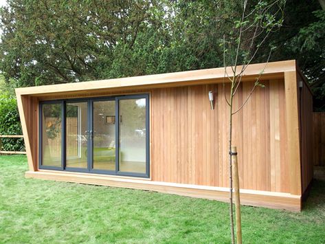 Contemporary Garden Rooms, Insulated Garden Room, Garden Cabins, Cedar Cladding, Summer House Garden, Corner Garden, Backyard Office, Garden Rooms, Contemporary Garden