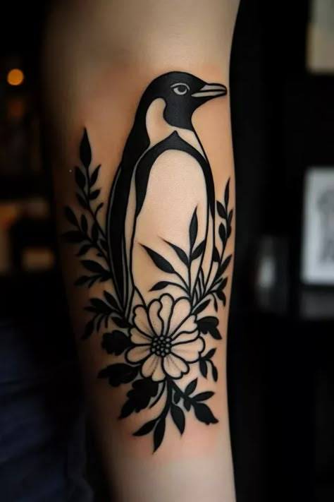 African Penguin Tattoo, Penguin Tattoo Ideas, Penguin Tattoos, Tattoo Ideas For Woman, Marigold Tattoo, Penguin Tattoo, African Penguin, Old School Tattoo, Meaningful Tattoos