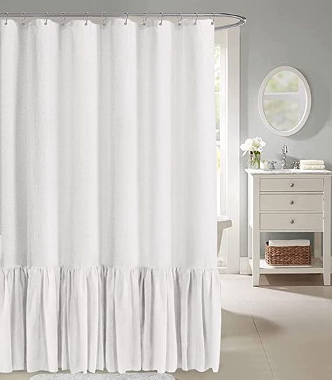 Amazon.com: Farmhouse Shower Curtain with A Ruffle Hem,Ivory White Linen Shower Curtain for Bathroom，72"x72" : Home & Kitchen White Ruffle Shower Curtain, Pretty Shower Curtains, Linen Shower Curtain, Bathroom Natural, Shabby Chic Shower Curtain, Elegant Shower Curtains, Ruffle Shower Curtains, Cute Shower Curtains, Farmhouse Shower Curtain