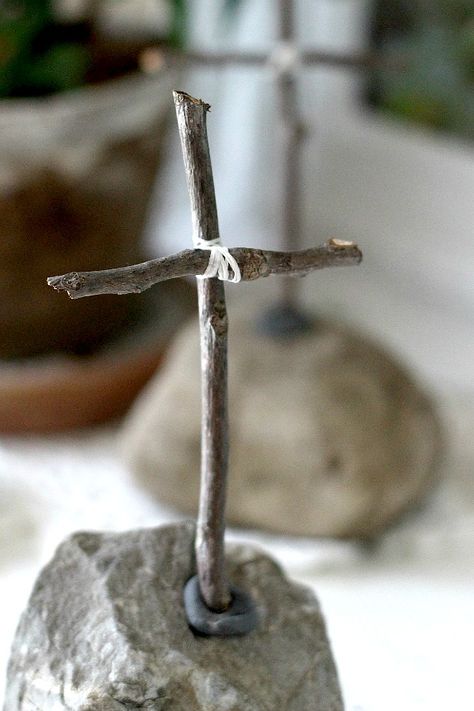 Little Wooden Cross from Sticks | Grateful Prayer | Thankful Heart Cross Made From Sticks, Stick Crosses Diy, Diy Cross Decor Ideas, Dollar Tree Cross Crafts Diy, Christian Diy Crafts, Cross Crafts Diy, Easter Sunday Desserts, Wooden Crosses Diy, Grateful Prayer