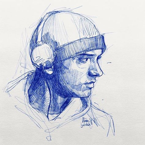 Eminem sketch Eminem Sketch, Messy Sketchbook, Eminem Drawing, Portrait Doodle, Rapper Eminem, Sketchbook Portrait, Rapper Art, Slim Shady, Creative Illustration