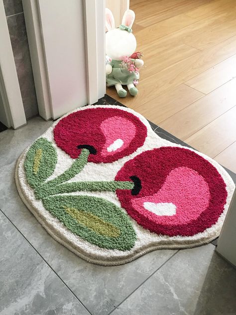 1pc Cherry Pattern Door Mat, Modern Polyester Anti-slip Absorbent Indoor Outdoor Rug For Household | SHEIN USA Cherry Floors, Bathroom Cartoon, Cat Bed Furniture, Bathroom Carpet, Non Slip Flooring, Cat Pet Supplies, Bathroom Mats, Tufted Rug, Bath Rugs