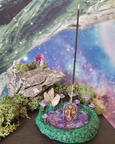 Fairy Fountain, Fairy Core, Witchy Vibes, Incense Burner, Incense Holder, Polymer Clay Art, Incense, Festival Captain Hat, Clay Crafts