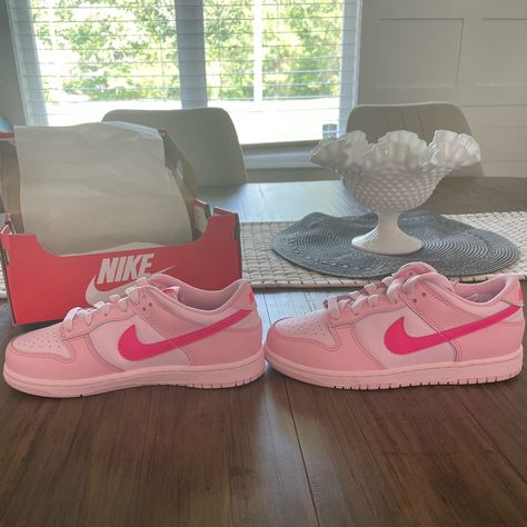 New In Box Nike Dunk Low Triple Pink In Size 1.5 Youth Pink Nike Shoes Outfit, Triple Pink Dunks Outfits, Nike Dunk Low Triple Pink, Dunk Outfit, Pink Nike Shoes, Preppy Shoes, School Fit, Pink Nike, Lace Outfit