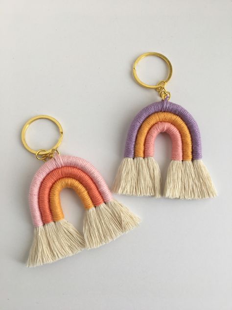 Macrame keychain rainbows Macrame Rainbow Keychain, Rainbow Keychain, Macrame Rainbow, Macrame Keychain, Macrame Diy, Macrame, Rainbow, Macramé