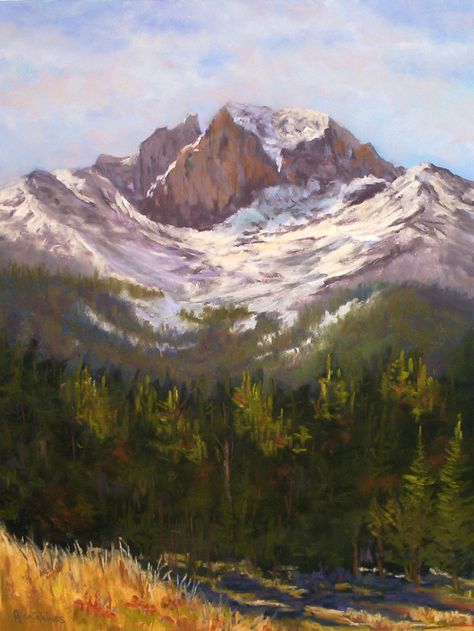 Longs Peak CO Upper Bever Mountain Mountain Peak Painting, Longs Peak Tattoo, Longs Peak Colorado, Colorado Scenery, Longs Peak, Large Scale Art, Scale Art, Mountain Tattoo, Beacon Hill