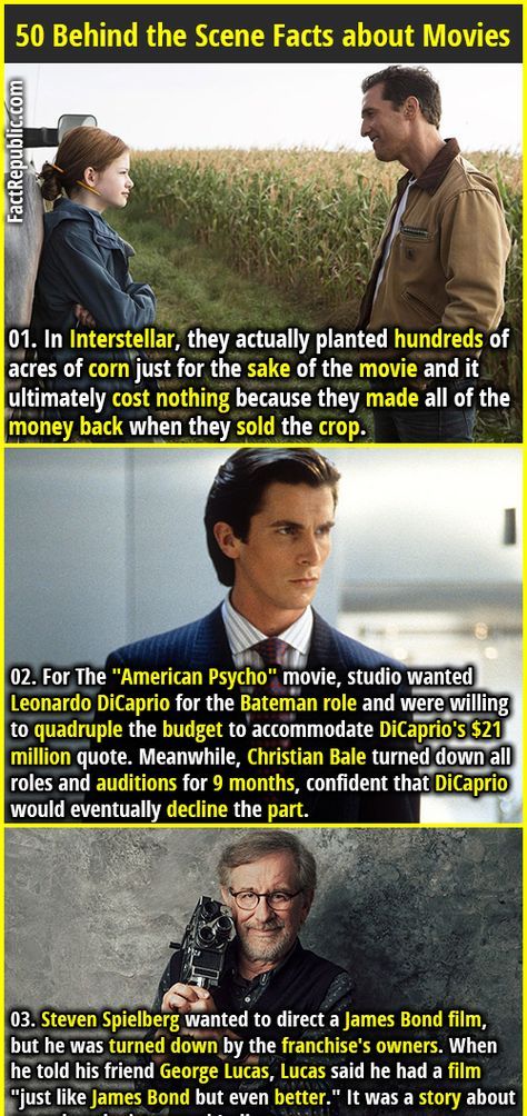 1. In Interstellar, they actually planted hundreds of acres of corn just for the sake of the movie and it ultimately cost nothing because they made all of the money back when they sold the crop. 2. Butterfly McQueen, one of the stars of "Gone with the Wind," was unable to attend the film's premiere because it was held in a whites-only theater. Anterograde Amnesia, Film Facts, Useless Knowledge, Fact Republic, Jaw Pain, Movie Facts, Fascinating Facts, Random Facts, Behind The Scene