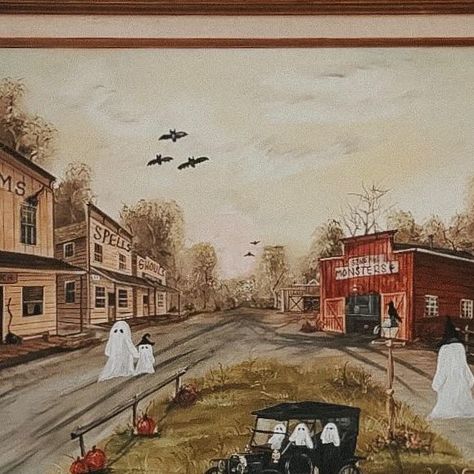 Repainting Pictures For Halloween, Ghosts In Paintings, Halloween Painting Trend, Ghost In Painting, Tik Tok Ghost Painting Trend, Diy Ghost Painting, Thrift Store Ghost Painting Trend, Diy Ghost Painting Trend, Fall Ghost Painting