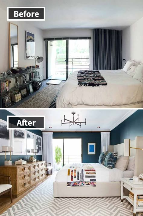 Interior Design Transformation, Where To Place Dresser In Bedroom, Curtains Before And After, Bedroom Without Tv Ideas, Bedroom Transformation Before And After, Home Staging Before And After Photos, Dream House Decor Bedroom, Wall Opposite Bed Ideas, Interior Design Before And After