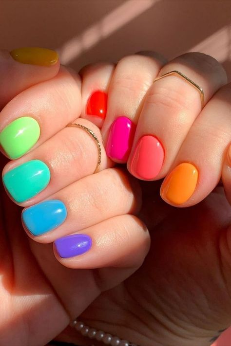 nail designs Cute Nail Art Ideas, Rainbow Nail Art, Multicolored Nails, Colorful Nails, Cute Nail, Cute Gel Nails, Rainbow Nails, Cute Nail Art, Beautiful Nail Designs