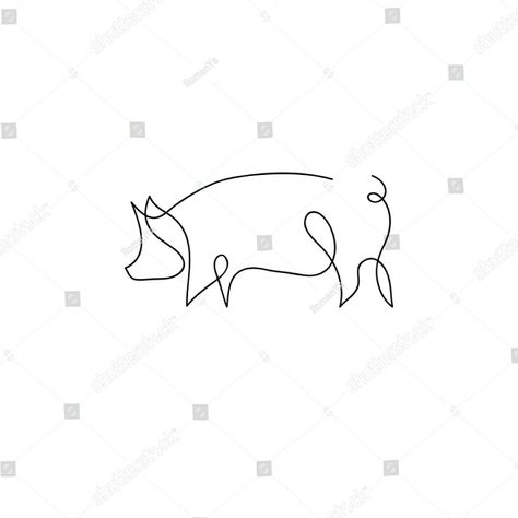 Single line pig drawing One Line Pig Tattoo, Pig Line Drawing, Fine Line Pig Tattoo, Year Of The Pig Tattoo, Pig Line Art, Sheep Logo, Pig Logo, Animal Line Drawings, Pig Tattoo