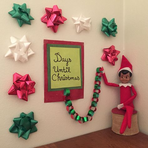 Elf Countdown To Christmas, Elf On The Shelf 5 Days Left, Elf On The Shelf Countdown To Christmas, Shelf Elf, Awesome Elf On The Shelf Ideas, Shelves Ideas, Elf Activities, Xmas Elf, Elf Fun