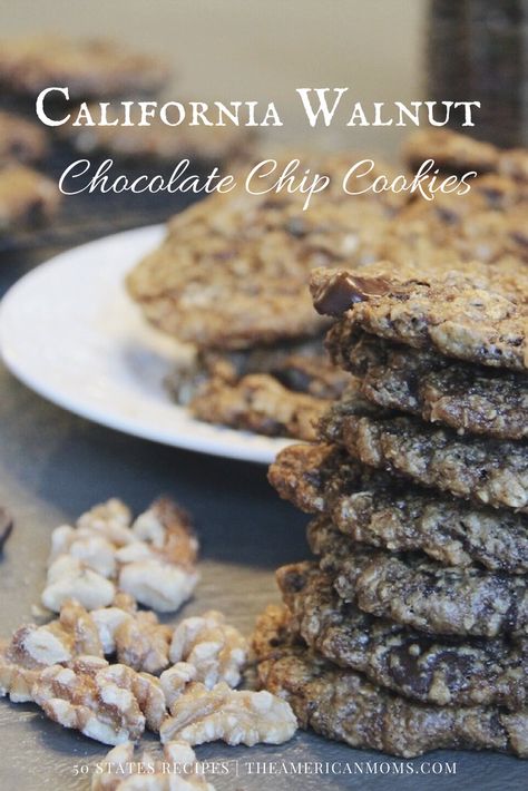 California Walnut Chocolate Chip Cookies | THE AMERICAN MOMS Coconut Buttermilk Pie, Grapefruit Chicken, Cookies Walnut, Walnut Chocolate Chip Cookies, Oatmeal Chocolate Chip Cookie, Special Cookies, Oatmeal Chocolate Chip Cookie Recipe, Mushroom Quiche, Laura Bush