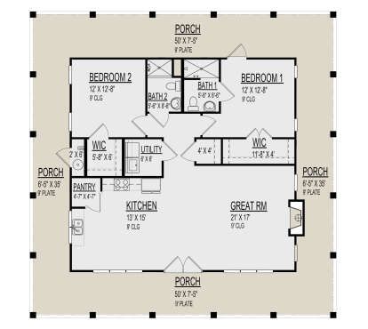 Country Plan: 1,303 Square Feet, 2 Bedrooms, 2 Bathrooms - 9300-00035 2 Bedroom One Bath Floor Plans, Small Guest House Plans 2 Bedroom, 30x30 Floor Plans 2 Bedroom, 2 Bedroom 1.5 Bath Open Floor Plan, Open Floor Plan Small House Layout, Floor Plans 1000 Sq Ft Home Design, 1 Story 2 Bedroom 2 Bath House Plans, 2bedroom House Plans Open Floor Layout, 32x32 House Plans 2 Bedroom