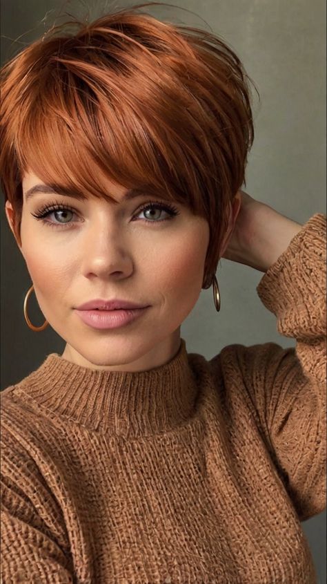 Best Looks for Copper Hair with Choppy Layers 🔮 Short Copper Hair Pixie Hairstyles, Hair With Choppy Layers, Copper Pixie, Short Copper Hair, Blended Layers, Brown Hair Halloween Costumes, Copper Hair Color Ideas, Curly Shag Haircut, Copper Red Hair