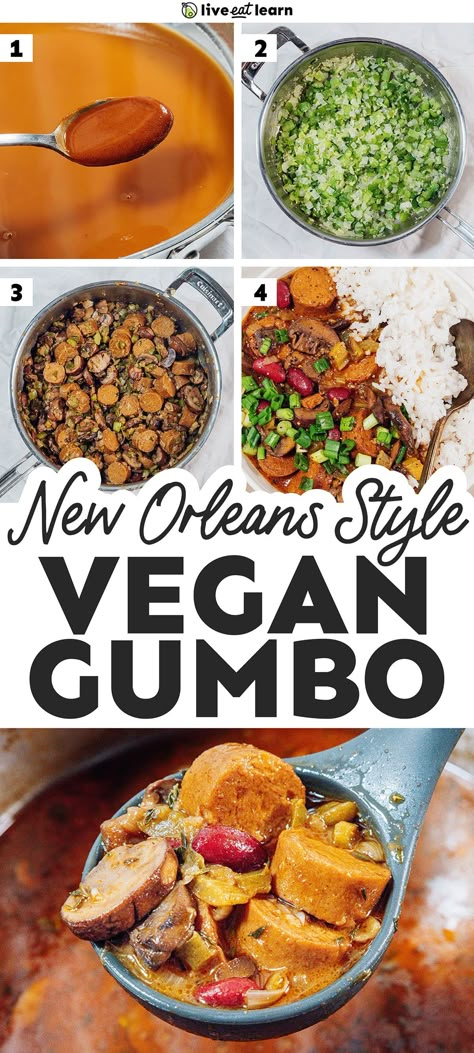 After learning how to make gumbo from a chef in New Orleans, I'm so excited to finally share my plant-based rendition of this comfort classic! Made with the holy trinity of flavor bases (celery, onion, and bell pepper) and vegan sausage, this Vegan Gumbo recipe will make you feel like you've just stepped into a Louisiana kitchen. I'll teach you how to make a classic roux vegan to help thicken the soup with two pantry staple ingredients: flour and fat! Vegan Gumbo Recipe, How To Make Gumbo, Vegan Gumbo, Vegetarian Gumbo, Orthodox Fasting, Louisiana Kitchen, Fasting Recipes, New Orleans Recipes, Vegan Worcestershire Sauce