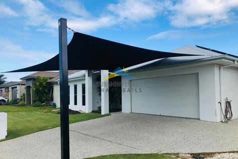 Driveway and Carport Shade Sails » Sunshine Coast Shade Sails Carport Shade, Porch Shades, Shade Sail Installation, Car Shade, Car Canopy, Carport Designs, Front Courtyard, Diy Canopy, Shade Sails