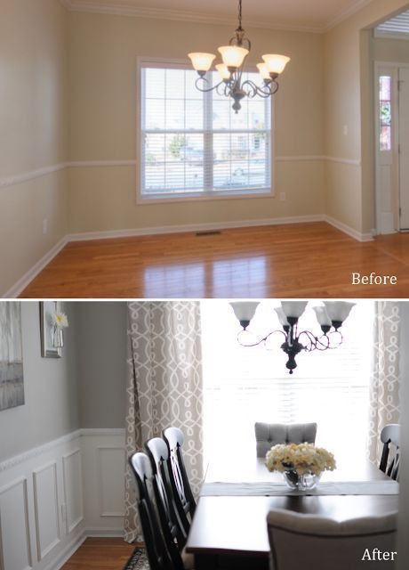 Diy Wainscoting, Diy Dining Room, Dining Room Makeover, After Pictures, Chair Rail, Room Remodeling, Before And After Pictures, Style At Home, Design Living