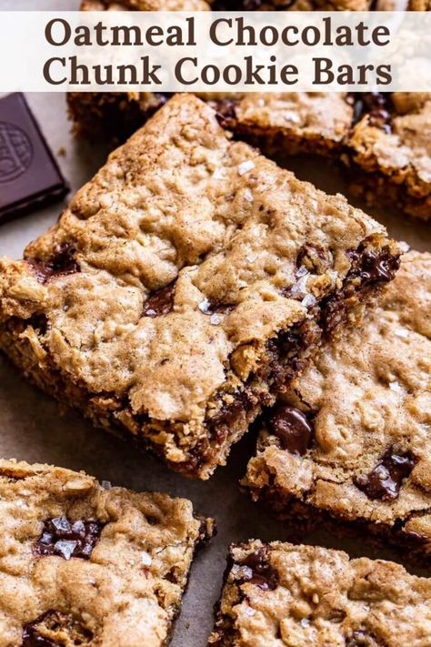 Oatmeal Chocolate Chip Cookie Bars, Oatmeal Chocolate Chip Cookie, Bars Dessert, Oatmeal Cookie Bars, Oatmeal Cookies Chewy, Oatmeal Chocolate Chip, Chocolate Chip Cookie Bars, Oatmeal Chocolate, No Bake Bars