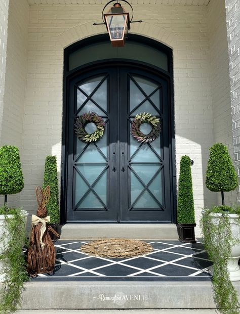 spring front porch with faux topiaries Easter Front Porch Decorations, Easter Front Porch Decor, Easter Front Porch, Easter Porch, Easter Porch Decor, Outdoor Urns, White Urn, Porch Living, Recording Studio Home