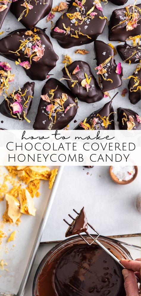 Chocolate Covered Honeycomb Candy, Chocolate Covered Honeycomb Recipe, Homemade Honeycomb, Honeycomb Recipe, Honeycomb Candy, Honey Candy, Flavored Butter, Candy Recipes Homemade, Chocolate Dessert Recipes