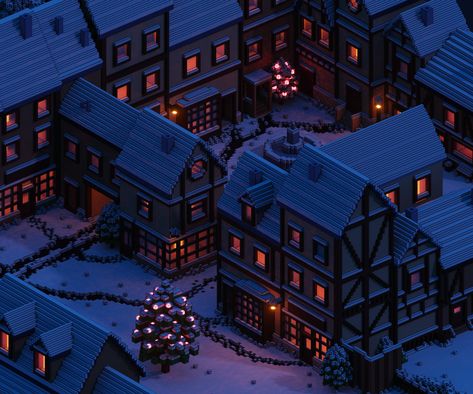 Snowy village on Behance Neon Lights Photography, Game Level Design, Snowy Village, Moon Kingdom, Snow House, Mediums Of Art, Minecraft Christmas, Pixel Art Tutorial, Snow Photography