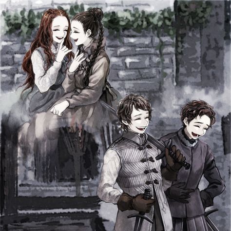 jeyne poole, robb stark, sansa stark, and theon greyjoy (a song of ice and fire) drawn by siuuu Theon Greyjoy And Sansa Stark Fanart, Theon Greyjoy And Sansa Stark, Theon Greyjoy X Sansa Stark, Robb Stark X Theon Greyjoy, Jeyne Poole, Game Of Thrones Images, Theon Greyjoy, Game Of Thrones Facts, Game Of Thrones Series