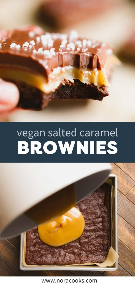 Vegan Salted Caramel Brownies, Vegan Salted Caramel Cake, Vegan Pralines, Vegan Sweet Treats, Easy Vegan Desserts, Brownie Caramel, Vegan Blondies, Salted Caramel Brownie, Vegan Condensed Milk