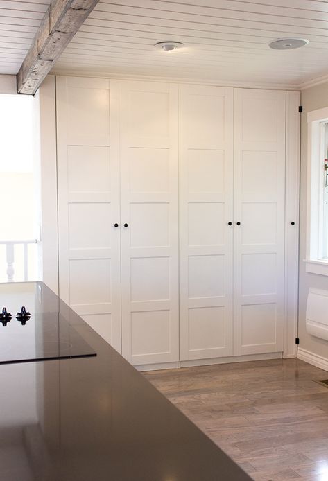 Kitchen Chronicles: Ikea Pax Pantry Reveal! Armoire Pax Ikea, Ikea Pax Doors, Pantry Hacks, Ikea Pantry, Ikea Pax Hack, Armoire Pax, Pax Closet, Ikea Closet, Custom Pantry