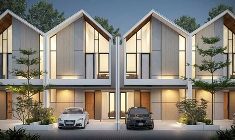 Nordic Townhouse, Couple House Ideas, Modern Townhouse Facade, Fasade Rumah Minimalis, Scandinavian Townhouse, Scandinavian House Exterior, Landed House, Couple House, Scandinavian Modern House