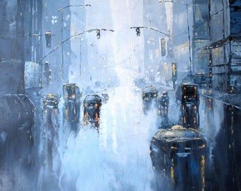 Large Original Abstract City Painting Urban Art Painting | Etsy Urban Art Painting, New York Painting, Rain Painting, Canvas Landscape, Abstract City, City Painting, Cityscape Art, Cityscape Painting, City Landscape