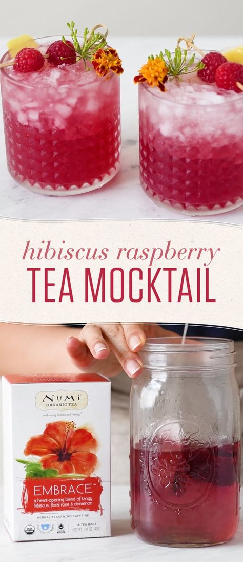 Tea Mocktail, Numi Tea, Alcoholic Treats, Alcohol Free Drinks, Raspberry Tea, Drink Recipes Nonalcoholic, Non Alcoholic Cocktails, Alcoholic Cocktails, Fancy Drinks