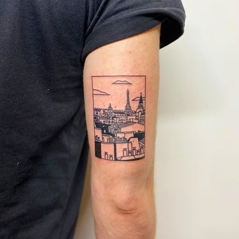 Frame Landscape, Los Angeles Tattoo, Tower City, La Tattoo, Paris Rooftops, Landscape Tattoo, Sun And Clouds, E Tattoo, Photo Tattoo