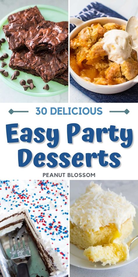 Easy Party Treats, Kiwi Cake, Easy Party Desserts, Apple Slab Pie, Chocolate Chip Walnut Cookies, Ice Cream Sandwich Cake, Peanut Butter Blossom Cookies, Cracker Toffee, Birthday Party Treats