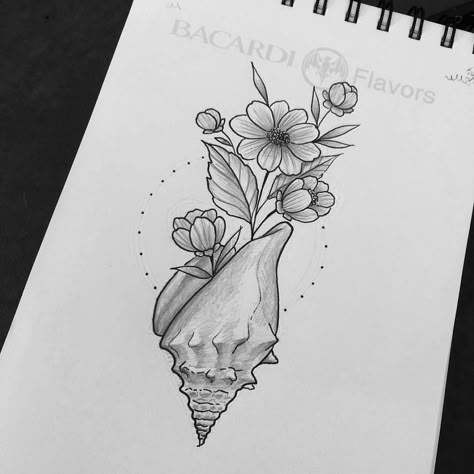 Flower Ocean Tattoo, Ocean Flowers Tattoo, Fineline Shell Tattoo, Seashell Flower Tattoo, Shell Tattoo With Flowers, Nautical Tattoo For Women, Nautical Tattoo Sleeve For Women, Shell Tattoos For Women, Ocean Themed Tattoos For Women