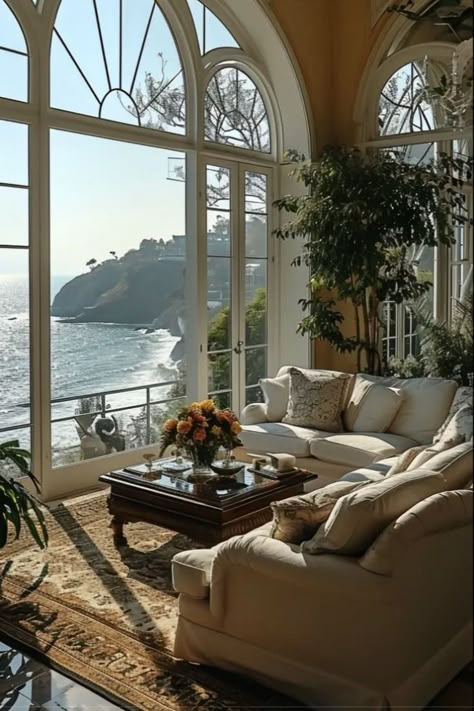 Welcome to the ultimate living room dream: a cozy corner couch with front-row seats to the greatest show on Earth—the ocean! Whether you're catching waves or just catching up on your favorite show, this spot has it all: comfort, style, and views that will make you forget all about that pile of laundry waiting to be folded (it can wait)! 🌊🛋️ #SeasTheDay #OceanViewOasis Living Room Italian Style, My Dream Home Living Room, Pile Of Laundry, Mansion Living, Greatest Show On Earth, Dream House Living Room, Seas The Day, Corner Couch, Comfortable Home