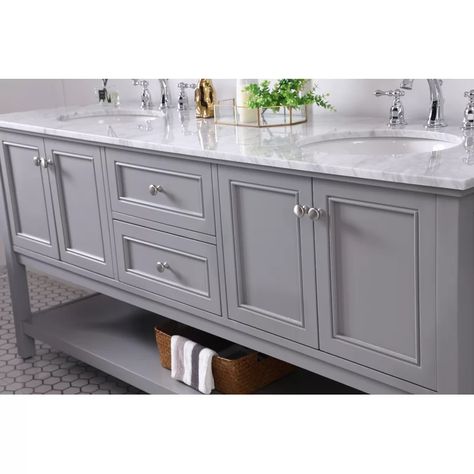 Charlton Home® Northport 72" Double Bathroom Vanity Set & Reviews | Wayfair Carrara Marble Countertop, Freestanding Vanity, Side Doors, Double Vanity Bathroom, Vanity Tops, Double Bathroom, Marble Countertop, Double Bathroom Vanity, Chrome Hardware