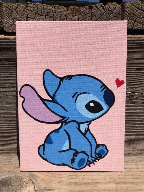 Stitch Disney Canvas Painting, Cute Drawings For Canvas, Stitch Simple Drawing, How To Paint Stitch, Stitch Paintings Easy, Stitch Paintings On Canvas, Stitch Easy Painting, Cute Stitch Painting, Cute And Easy Canvas Paintings