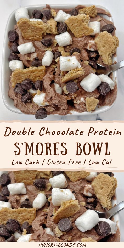 Protein Smores Bar, Protein Deserts Low Carb, Chocolate Protein Snacks, Healthy Smores Dessert, Protein And Carb Meals, Healthy S’mores, High Protein Low Carb Sweet Snacks, Yummy Healthy Desserts, Low Cal Protein Snacks