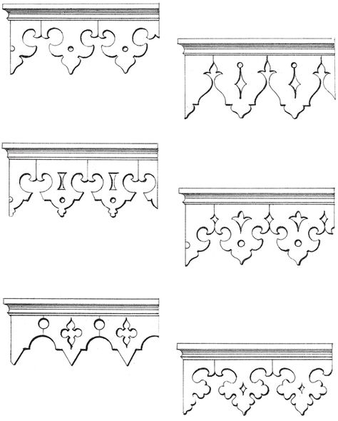 Victorian Fretwork Patterns, Sawn Balusters, Bracket Patterns, Fretwork Patterns, Victorian Fretwork, Gingerbread Trim, Cornice Design, Istoria Artei, House Trim