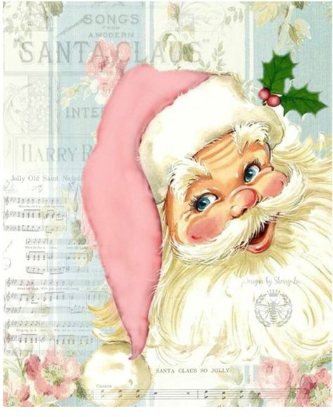 Pink Retro Santa Vintage Prints Christmas Pink Holiday Decor | Etsy Vintage Pink Christmas, Wreath Centerpiece, Santa Paintings, Victorian Santa, Pink Santa, Vintage Christmas Images, Pink Christmas Decorations, Pink Holiday, Shabby Chic Christmas