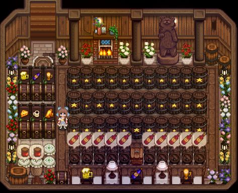 Cellar Design Stardew Valley, Stardew Valley Fair Grange Display, Stardew Basement Ideas, Stardew Coop Interior, Wine Cellar Stardew Valley, Stardew Monster Farm Layout, Cellar Layout Stardew, Basement Stardew Valley, Stardew Aquarium