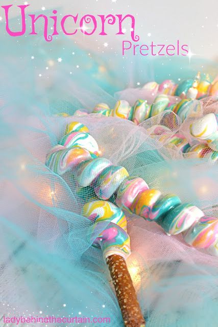 The Baker Upstairs: 17 Magical Unicorn Treats Decorated Pretzels, Unicorn Treats, Unicorn Desserts, Unicorn Themed Birthday Party, Unicorn Party Favors, Pretzel Rods, Dessert Party, Unicorn Crafts, Themed Desserts