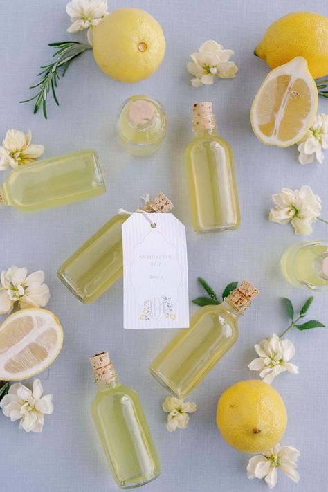 Lemons and Limoncello Delighted Guests at this Wedding in Naples, Florida Italian Wedding Favours, Limoncello Wedding Favor, Lily Of The Valley Wedding Bouquet, Limoncello Wedding, Limoncello Favors, Lemon Themed Wedding, Wedding Lemon, Floral Embroidered Gown, Italian Wedding Favors