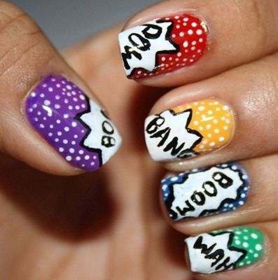 Comics Nails, Pop Art Nails, Hard Nails, Cute Simple Nails, Simple Nail Art Designs, Simple Nail, Get Nails, I Love Nails, Cute Nail Art