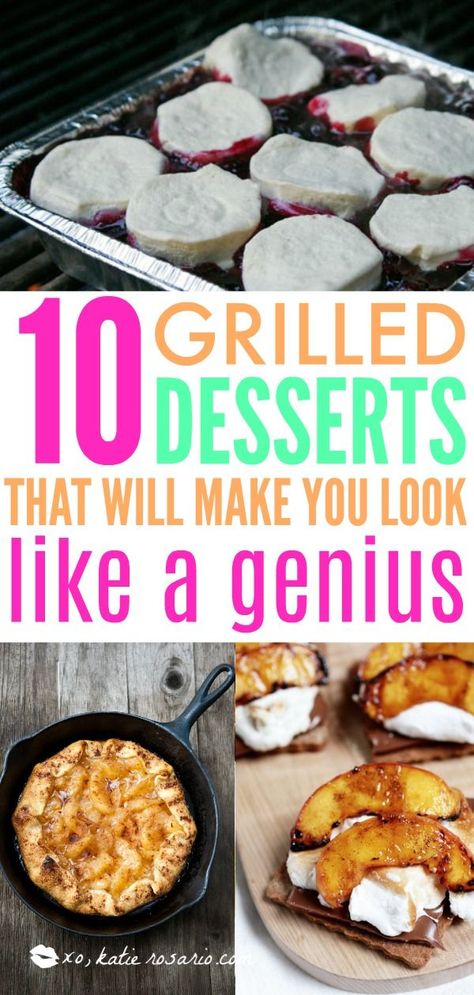 10 Grilled Desserts That Will Make You Look Like A Genius | Grilled desserts are perfect for summer backyard barbecue but can also be made easily on an indoor cast iron grill. Grilling dessert is a simple way to wow friends and family at your next barbecue and don’t forget to your grill fruit for a quick dessert! Delicious Desserts You Can Make on the Grill #xokatierosario #grilleddesserts #grillingfruit #grillingdesserts Grilling Dessert Recipes, Barbecue Desserts, Grill Dessert, Bbq Desserts, Grilled Desserts, Camping Desserts, Quick Dessert, Iron Grill, Grilled Fruit