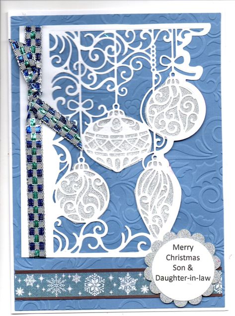 Crafters Companion Gemini over the edge border die - baubles Crafters Companion Christmas Cards, Christmas Papercraft, Snowflake Swirl, Crafters Companion Gemini, Crafters Companion Cards, Ornament Card, Candle Cards, Card Crafting, Homemade Christmas Cards