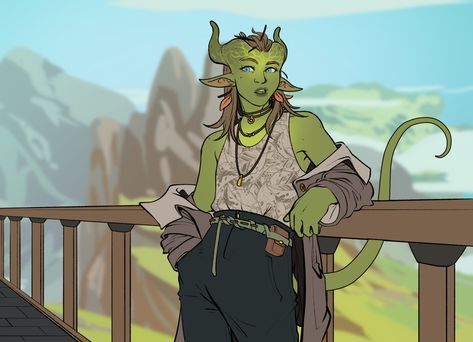 Green Tiefling, Dnd Tumblr, Dnd Art, Modern Fantasy, Fantasy Inspiration, Dnd Characters, Character Portraits, Art Plastique, Cartoon Character