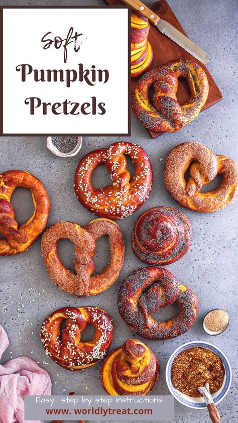 Pumpkin Soft Pretzels, Halloween Soft Pretzels, Pumpkin Pretzels Recipe, Tasty Snack Ideas, Pumpkin Pretzels, Pretzel Dough, Soft Pretzel Recipe, Fall Recipes Pumpkin, Pumpkin Spice Recipe